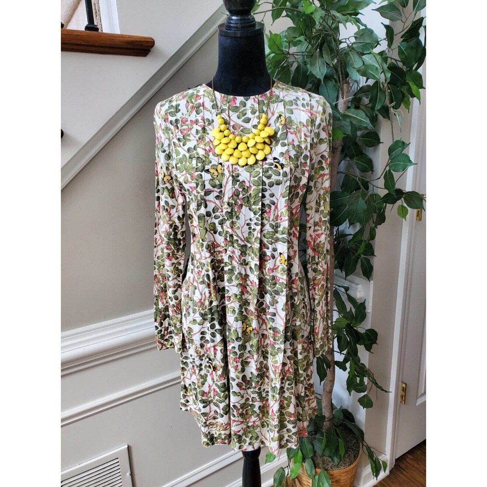 H&M Women's Multicolor Rayon Round Neck Long Sleeve Casual Knee Length Dress 8